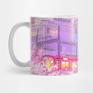 The Tokyo city, train and the purple sunset Mug